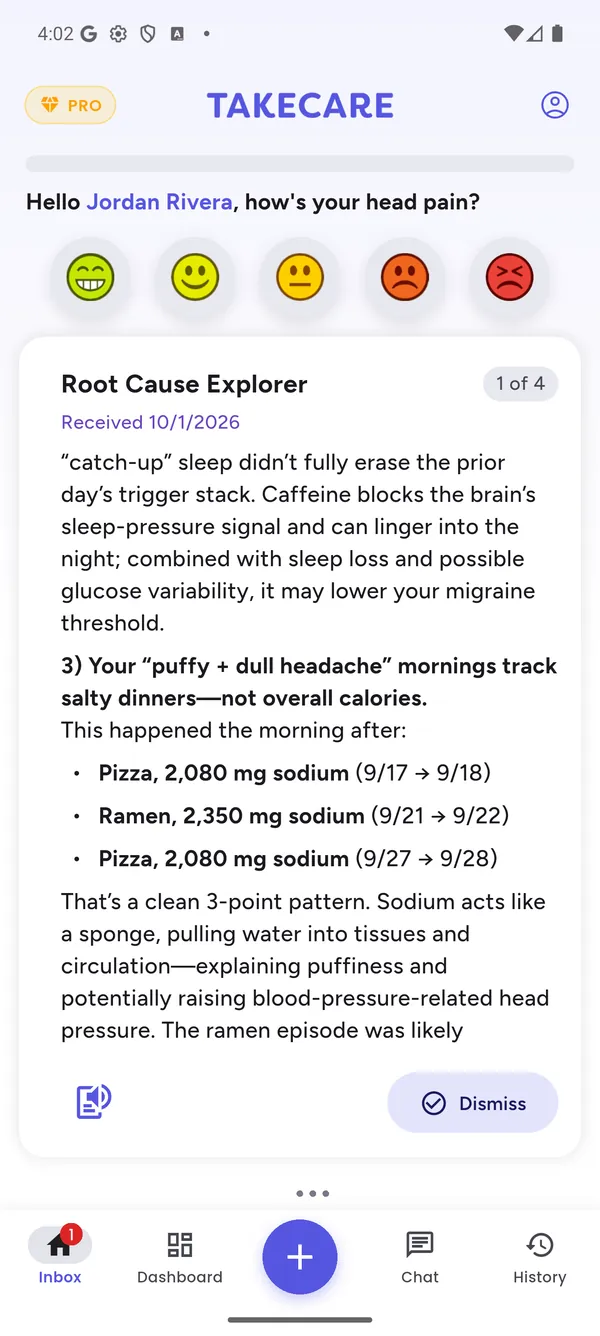 Root Cause Explorer: puffy, headachy mornings followed salty dinners three times